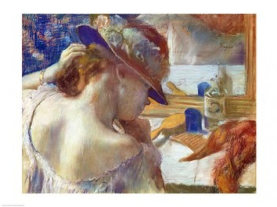 In Front of the Mirror fine art print by Edgar Degas, featuring a woman admiring herself in the mirror.