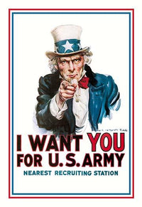 Uncle Sam poster print by James Montgomery Flagg, iconic American artwork.