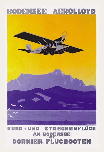 Dornier Delphin II flying boat poster print showcasing Lake Constance scenery.