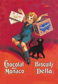 Chocolate and Biscuit poster print featuring a boy with treats and a black cat
