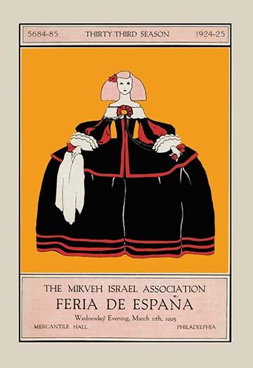 Sephardic Spanish Synagogue pamphlet poster print featuring a young girl in a Spanish gown.