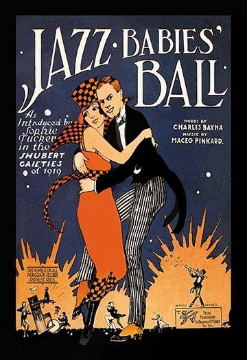 Jazz Babies' Ball poster print featuring vintage couple dancing in period attire.