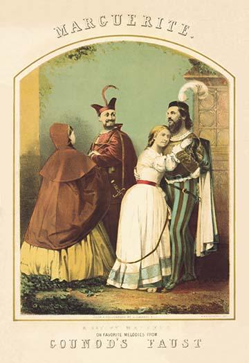 Faust opera Marguerite aria poster print featuring a spinning wheel scene.