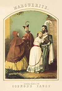 Faust opera Marguerite aria poster print featuring a spinning wheel scene.