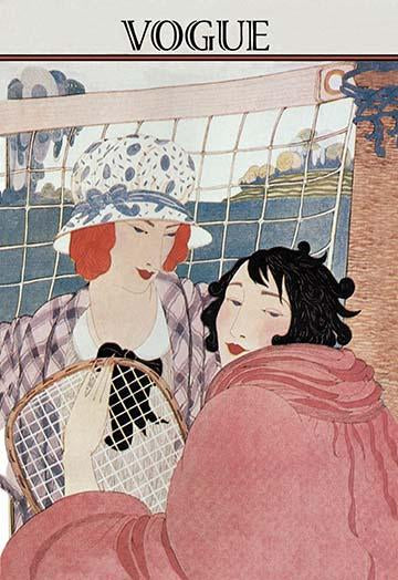 Stylish poster print of two women with tennis rackets in Japanese art style.
