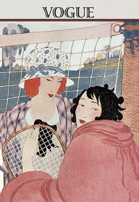 Stylish poster print of two women with tennis rackets in Japanese art style.