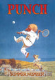 1926 Punch Magazine summer cover poster featuring a small dog in a dress jumping for a tennis ball.