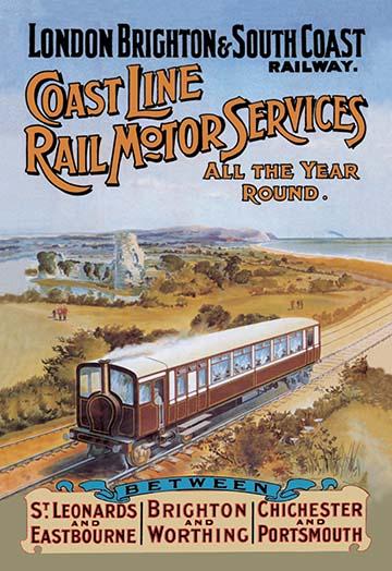 London Brighton Coast Line Passenger Train Poster Print showcasing the English countryside.