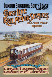 London Brighton Coast Line Passenger Train Poster Print showcasing the English countryside.