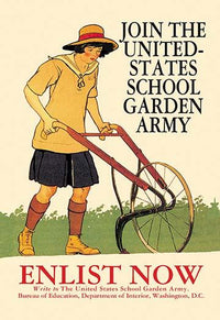 The United States School Garden Army poster print by Edward Penfield, promoting children's gardening efforts.
