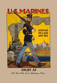 Marine in Dress Uniform Poster Print by Sidney H. Riesenberg, featuring a military figure against a city skyline.