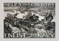 Navy Recruitment Poster depicting sailors in a lifeboat by Frank Brangwyn.