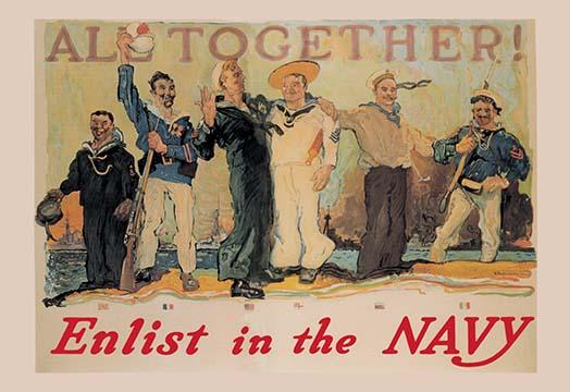 Six Navy Personnel Poster Print by Henry Reuterdahl featuring sailors in various uniforms.