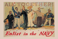 Six Navy Personnel Poster Print by Henry Reuterdahl featuring sailors in various uniforms.