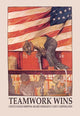 An Iron Worker Riveting a Beam with American Flag Poster Print by Hibberd Van Buren Kline