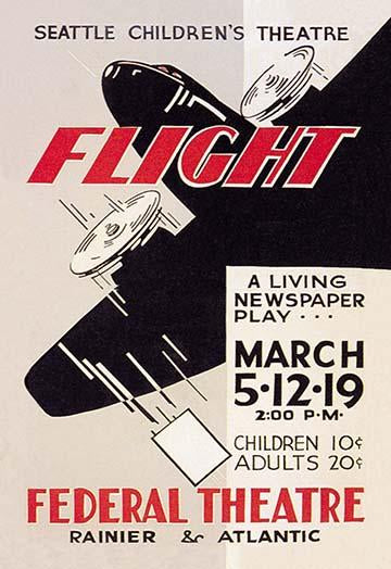 Federal Theatre Project 'Flight' poster print showcasing an airplane from the 1930s.