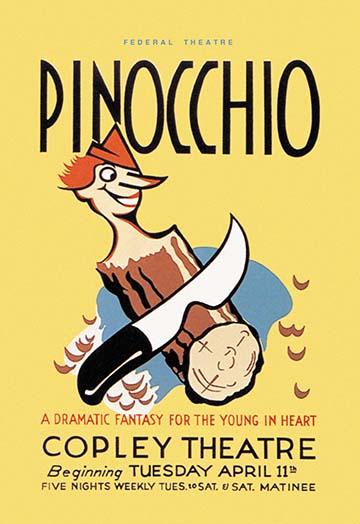 WPA Pinocchio Theater Poster Print showcasing the classic character from The Adventures of Pinocchio.