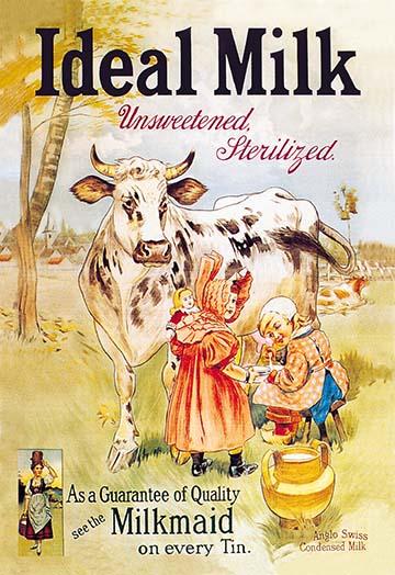 Vintage Advertising for Idea Milk Poster Print featuring Milkmaid