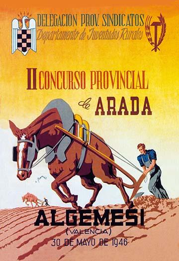 Horse Plowing in Field Poster Print featuring a horse pulling a plough.
