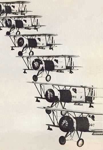 Early American warplanes flying in formation poster print
