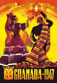 Flamenco dancers festival poster print from Grenada, 1947.