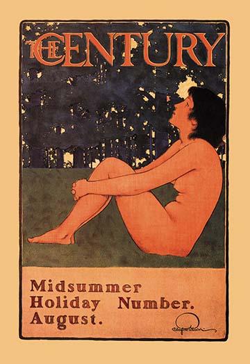 Midsummer Holiday Number poster print by Maxfield Parrish featuring a nude woman on a lawn.