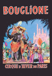Cirque d'Hiver poster print featuring costumed performers and a giant elephant.