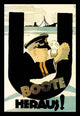 U-Boot propaganda poster by Hans Rudi Erdt featuring a U-boat commander and sinking ship.