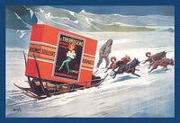Heating Pad Advertisement Poster Print by Marcellin Auzolle showcasing a vintage design with a woman and huskies.