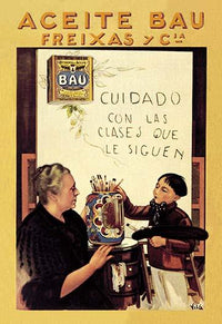Vintage Olive Oil advertisement poster print featuring a boy with brushes by E. Vila.