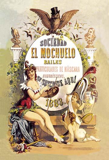 'The Owl Society' 1883 Carnival Poster Print by Eusebi Planas, vintage art decor.