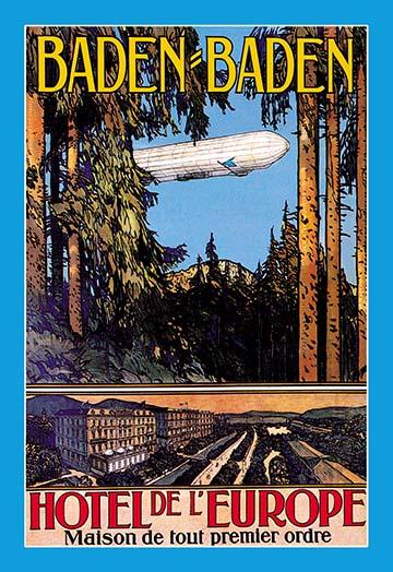 Baden-Baden Hotel de l'Europe Poster Print with Zeppelin view