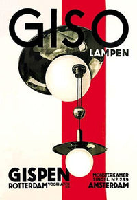 Vintage Dutch Giso Lamps advertising poster print from 1926, showcasing innovative lighting design.