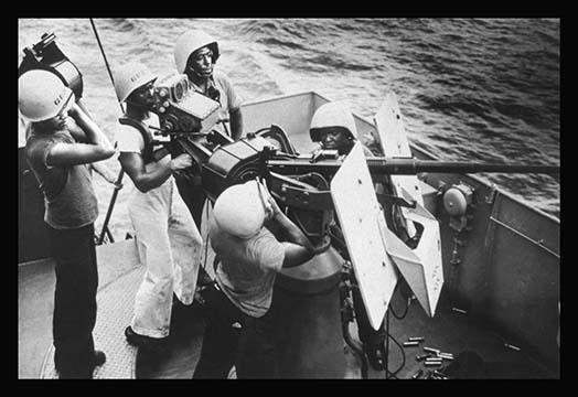 Coast Guard Frigate Gun Crew Poster Print showing five stewards at battle stations