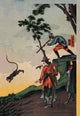 Ukiyo-e print of foreigners hunting a monkey by Utagawa Yoshiku