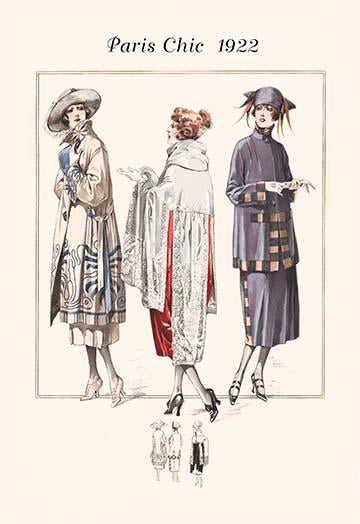 1920s French Fashion Catalog Page Poster Print showcasing women's attire.