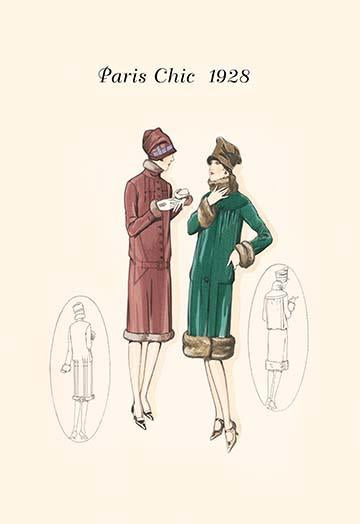 1920s French Fashion Catalog Page Poster Print showcasing elegant women's attire.