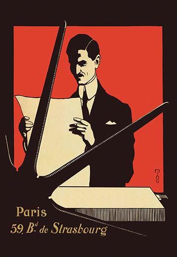 Art Deco lithographic poster print by Ming showcasing vintage elegance.