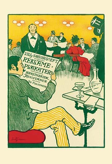 Wilhelm Soborg Restaurant Poster Print featuring a man reading in a stylish café by Paul Gustav Fischer.