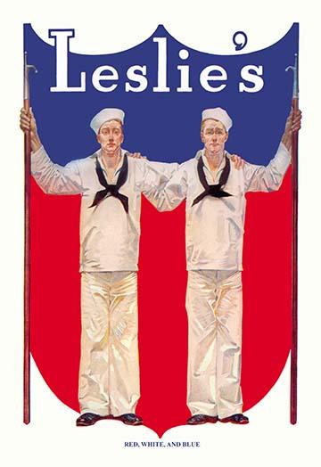 Leslies Magazine Cover Art - The War in Pictures by Orson Lowell, featuring two sailors holding boat hooks.