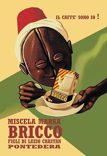 Symbolic illustration of a coffee bean with human head and hands drinking coffee poster print.