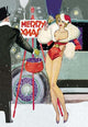 Christmas Illustration Poster Print featuring a woman collecting money for charity in the snow.