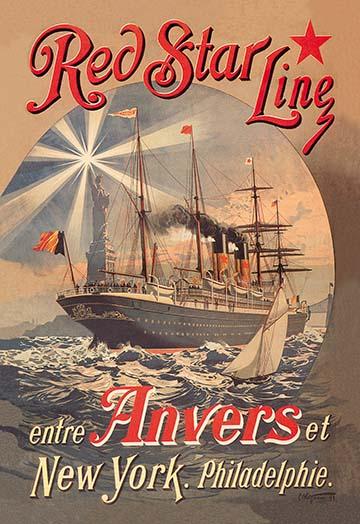 Steamship Westernland Poster Print by C. Saltzmann featuring Brooklyn Bridge and Statue of Liberty.