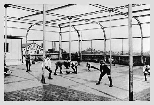 Children playing games on a rooftop in New York City poster print.