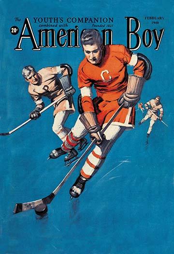 American Boy magazine cover February 1940 hockey illustration by Charles LaSalle.