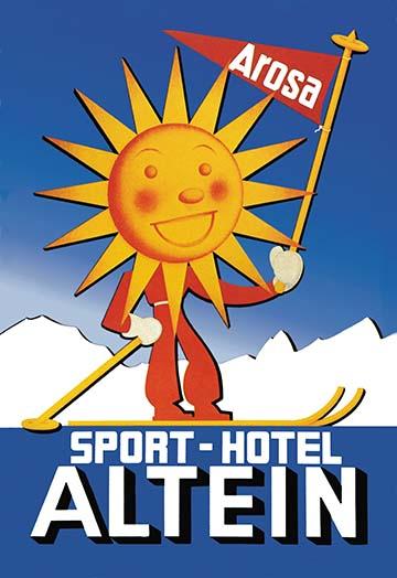 Vintage Hotel Altein Ski Vacation Poster Print - Arosa, Switzerland