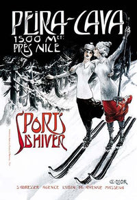 1911 Sports D'Hiver Concours Du Ski Club Poster Print by Guy Porte featuring women skiing arm in arm.