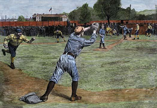 1887 Baseball Game Poster Print - 'Thrown Out on Second Base' by Gilbert Gaul