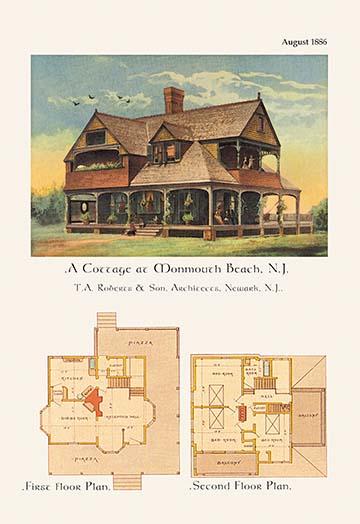 American Architecture of the Victorian Period Poster Print featuring home exterior and architectural plans.