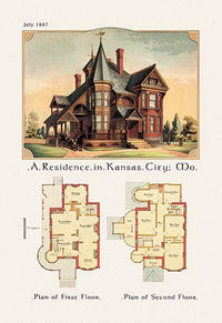 American Architecture of the Victorian Period Poster Print featuring exterior illustration and architectural plan.